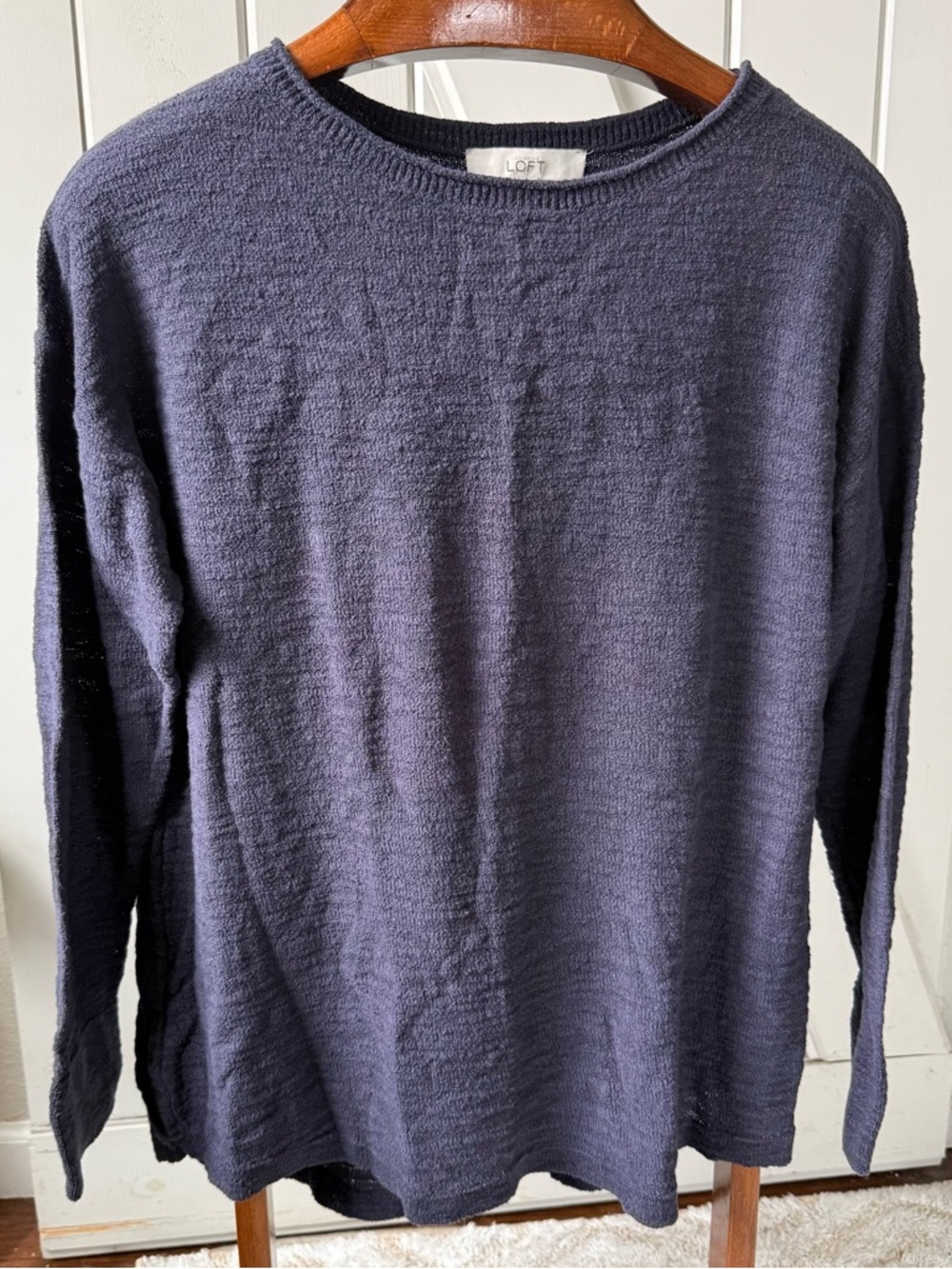 LOFT Women’s Dark Navy Textured Crewneck Sweater